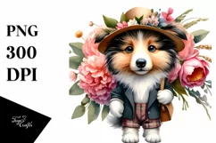 Cute Collie Flower Bouquet Clipart Product Image 1