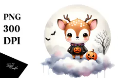 Simple Baby Deer on Halloween Cloud PNG Product Image 1