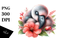 Digital Watercolor Cute Baby Flamingo PNG Product Image 1