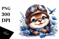 Colorful Baby Otter in Aviator Suit Watercolor Clipart Product Image 3
