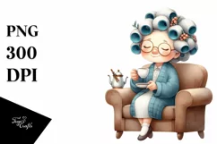 Old Lady Sofa Hair Curlers Tea Cup Clipart Product Image 1