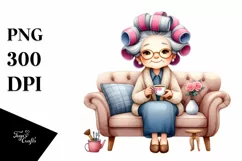 Old Lady Sofa Hair Curlers Tea Cup Clipart Product Image 3