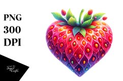 Colorful Watercolor Strawberry Heart PNG Product Image 1