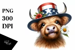 Funny Highland Cow with Sun Hat Clipart Product Image 1