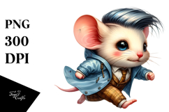 cute Baby Mouse Running with Raincoat PNG Product Image 1