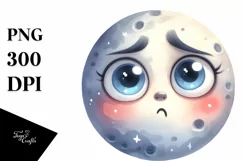 Watercolor Funny Expressive Moon PNG Product Image 3