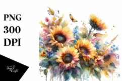 Washed Watercolor Sunflowers, Transparent PNG Product Image 1