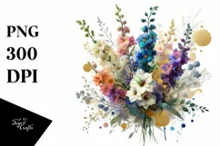 Vibrant Bouquet Gold Foil Delphinium | Sublimation Clipart Product Image 1