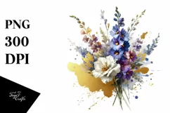Vibrant Bouquet Gold Foil Delphinium | Sublimation Clipart Product Image 3