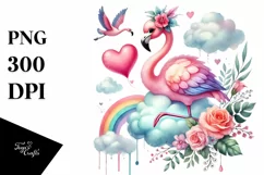 Colorful Adorned Flamingo Heart Sitting on Cloud, PNG Product Image 1