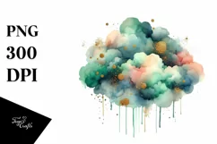 Colorful Greenish Watercolor Cloud Foil Drips Product Image 3