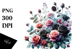Vibrant Washed Black Roses White Background Clipart Product Image 1