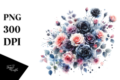 Vibrant Washed Black Roses White Background Clipart Product Image 1