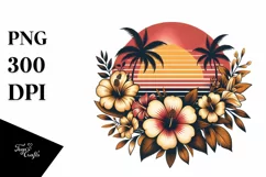 Vintage Tropical Flower Sunset Sticker | Clipart Product Image 1