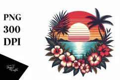 Vintage Tropical Flower Sunset Sticker | Clipart Product Image 1