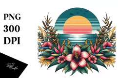 Vintage Tropical Flower Sunset Sticker | Clipart Product Image 3