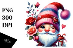 Winking Valentines Gnome Watercolor PNG Product Image 1