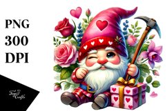 Winking Valentines Gnome Watercolor PNG Product Image 1