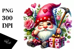 Winking Valentines Gnome Watercolor PNG Product Image 1