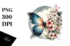 Butterflies with Spring Flowers, Transparent PNG Product Image 1