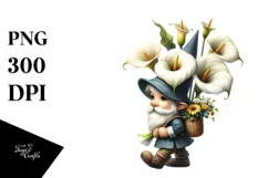 Gnome with Calla Lily Bouquet Watercolor Clipart Product Image 1