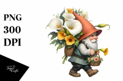 Gnome with Calla Lily Bouquet Watercolor Clipart Product Image 1