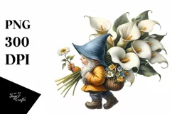 Gnome with Calla Lily Bouquet Watercolor Clipart Product Image 3