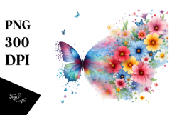 Colorful Butterfly with Spring Flowers,Transparent PNG Product Image 1