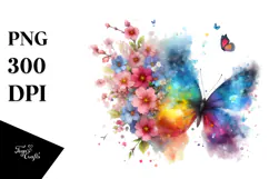 Colorful Butterfly Spring Flowers PNG Product Image 1
