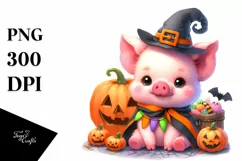 Cute Baby Pig Halloween Scenery Clipart Product Image 3