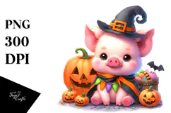 Cute Baby Pig Halloween Scenery Clipart Product Image 1
