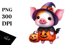 Cute Baby Pig Halloween Scenery Clipart Product Image 1