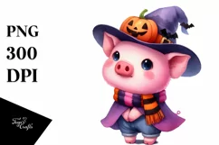 Cute Baby Pig Halloween Scene | Sublimation | Clipart Product Image 1