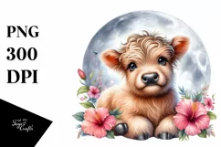 Baby Highland Cow with Hibiscus | Clipart Product Image 3