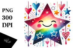 Smiling Star with Hearts Hanging PNG Product Image 1