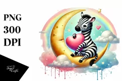 Colorful Zebra Heart Sitting on Half Moon, PNG Product Image 1