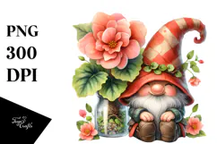 Cute Gnome with Begonia in PNG Product Image 1