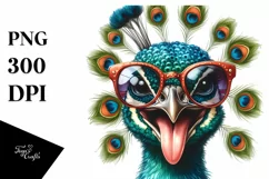 Funny Peacock Sunglasses Tongue Clipart Product Image 1