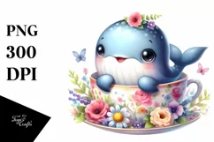 Colorful Whale Baby | Watercolor | Tea Cup Product Image 1