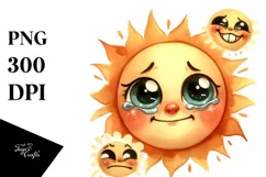 Watercolor Expressive Sun with Big Eyes PNG Product Image 1