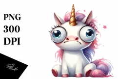 Unicorn with Big Eyes Watercolor PNG Product Image 3