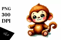 Baby Plush Monkey, Watercolor PNG Product Image 1