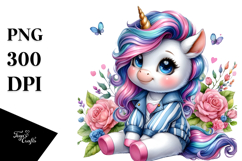 Happy Baby Unicorn Sitting PNG Product Image 1