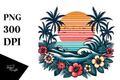 Retro Tropical Sunset Clipart PNG Product Image 1