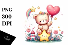 Colorful Bear Heart Sitting on Star, PNG Product Image 1