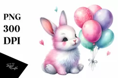 Sitting Balloons Baby Rabbit PNG Product Image 1