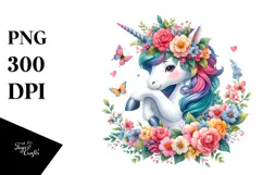 Playful Baby Unicorn with Floral Wreath Product Image 1