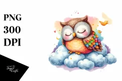 Colorful Cute Owl Sleeping, Transparent PNG Product Image 1
