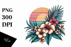Vintage Tropical Flower Sunset Clipart Product Image 1