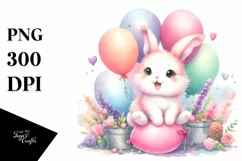 Sitting Balloons Baby Rabbit PNG Product Image 1